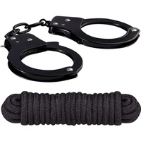 Kit Nmc: Cătușe Metalice Reglabile și Frânghie 3 M Negru