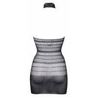 Le Desir High Lace Neck Net Mini Dress Negru S-L