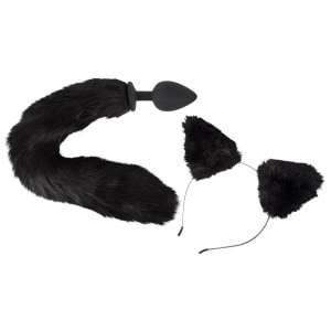 Set Bad Kitty Pet Play Plug And Ears Negru pe Sexlab.ro