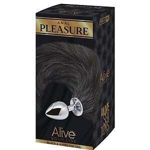 Alive Dop Anal Metalic cu Coadă Fox M - 8 cm Negru