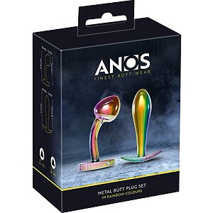 ANOS Set 2 Pluguri Anale Metalice curcubeu, Greutate Optimă Multicolor