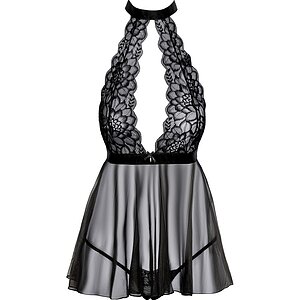 Rochita Babydoll Neagra Marime L-xl Babydoll Dantela Cu Banda Satinata