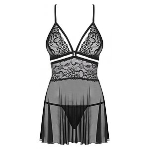 Lenjerie Intima Babydoll Dantela Negru Babydoll Bretele Reglabile Si Pandantiv Stralucitor