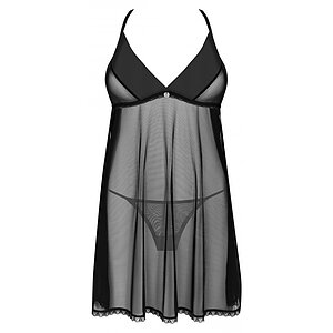 Babydoll Negru Cu Decolteu Adanc Si Bijuterie Babydoll Latinesa Negru Cu Tanga Inclus