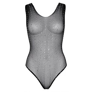 Body Leg Avenue Rhinestone Fishnet Negru pe SexLab