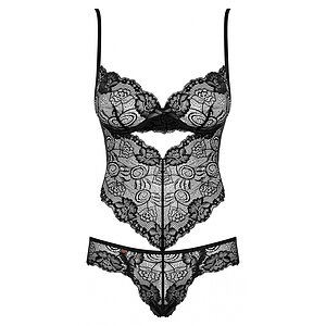 Body Negru Dantela Efect De Subtire Talie