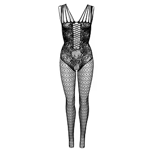 Catsuit Daring Intimates Hex And Lace Net Negru pe SexLab