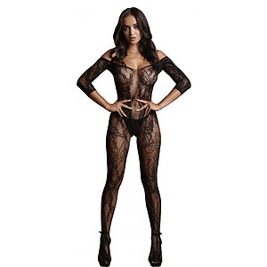 Catsuit Le Désir Lace Sleeved Negru pe Sexlab.ro