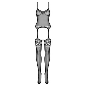 Lenjerie Sexy Catsuit Negru Pentru Noapte Catsuit Din Plasa Cu Ciorapi Integrati
