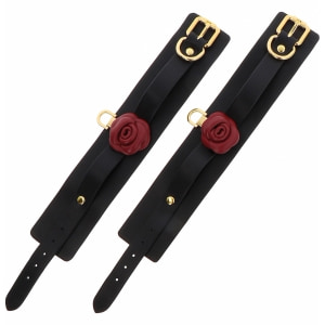 Cătușe Din Piele Wild Roses Wrist Cuffs Negru