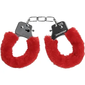 Cătușe Pleasure Handcuffs Furry Roșu pe SexLab