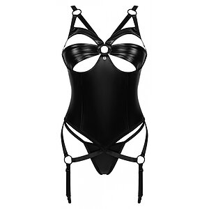 Corset Din Viscose Si Spandex Cu Coating Poliuretan Set Armares Corset Si Chilot Negru Inclus Chilot