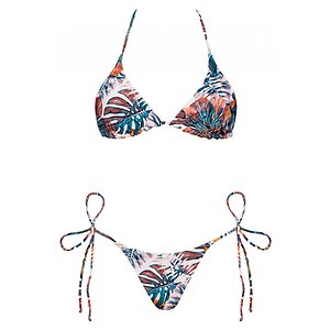 Bikini Cu Model Floral Roz Bikini Cu Legaturi Laterale Roz