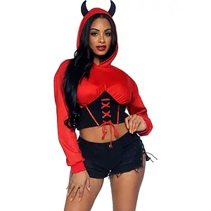Costum Leg Avenue Devil Cropped Hoodie Roșu Costum Leg Avenue Devil Cropped Hoodie Roșu pe SexLab