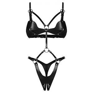 Crotchless Body Dame Controle Negru pe SexLab