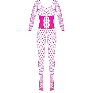 Crotchless Catsuit Cottelli Collection Touch Roz pe SexLab