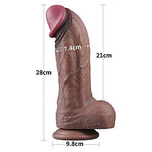 Dildo XXL Din Silicon Dublu Strat, Realist, Ventuză Maro