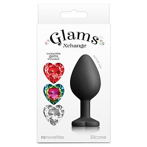 Dop Anal Glams Xchange Heart Medium - silicon 8.1 cm Negru