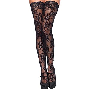 Dresuri Leg Avenue Stay Up Of Floral Lace Negru pe SexLab