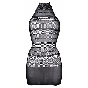 Le Desir High Lace Neck Net Mini Dress Negru pe SexLab