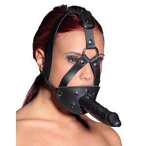 Leather Head Harness with Dildo Negru pe SexLab