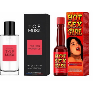 Pachet Afrodisiac Hot Sex Girl 20ml + Parfum Feromoni Top Musk 75ml pe Sexlab.ro