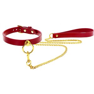 O-Ring Collar And Chain Leash Rosu pe SexLab