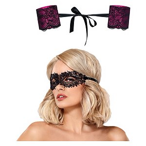 Pachet Cătușe Obsessive Roseberry Mov + Mască Obsessive A710 Negru pe SexLab