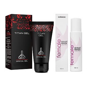 Pachet Cremă Mărirea Penisului Titan Gel Original 50ml + Lubrifiant Anal Female Cobeco Relax 120ml pe SexLab