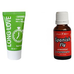 Pachet Gel Ejaculare Precoce Long Love + Picături Afrodisiace Spanish Fly 20ml pe SexLab
