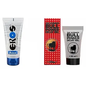 Pachet Lubrifiant Eros Aqua + Gel Ejaculare Prematura Bull Power Delay 30ml pe SexLab