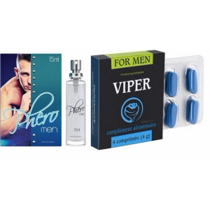 Pachet Parfum cu Feromoni Pheromen 15ml + Pastile Potență Viper FR 4 capsule pe Sexlab.ro