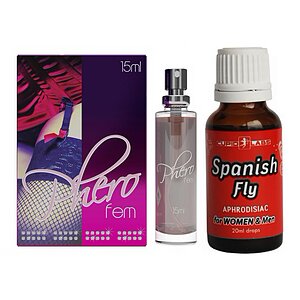 Pachet Parfum Feromoni PheroFem 15ml + Picături Afrodisiace Spanish Fly 20ml pe SexLab