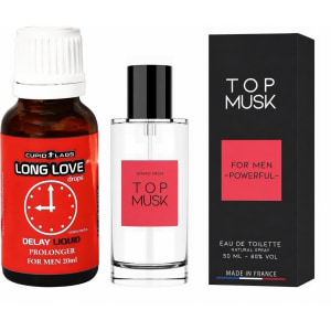 Pachet Picături Ejaculare Precoce Long Love 20ml + Parfum Feromoni Top Musk 75ml pe Sexlab.ro