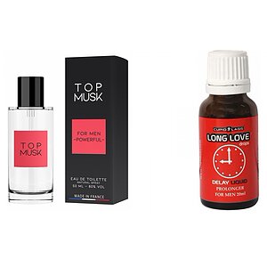 Pachet Picaturi Ejaculare Precoce Long Love + Parfum Feromoni Top Musk 75ml pe SexLab