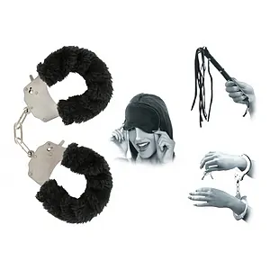 Pachet Set Limited Edition Lovers Fantasy Negru + Cătușe Furry Fun Cuffs Negru pe SexLab