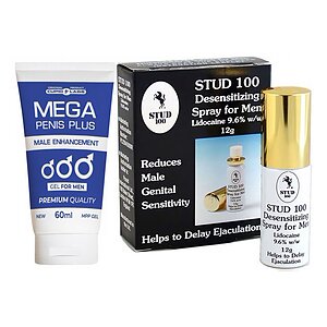 Pachet Spray Stud 100 Original Și Gel Mărire Penis Mega Penis Plus 65ml pe SexLab
