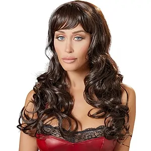 Perucă Cottelli Collection Long Dark Brown Wig Maro pe SexLab