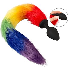 Plug Anal You2Toys cu Coadă Pufoasă Rainbow 42 cm Negru