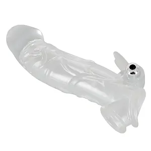 Prelungitor Penis Vibrator Crystal Skin Transparent pe SexLab