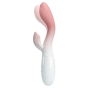 Vibrator Ergonomic Silicon Roz Si Alb Vibrator Dublu Compact Alimentare Baterii Aaa