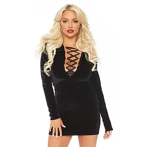 Rochie Leg Avenue Velvet Long Sleeved Negru pe SexLab