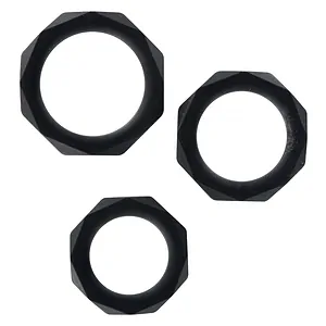Set 3 Inele Penis Power Halo C-Ring Set Negru pe SexLab