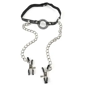 Set Căluș Și Clame Pentru Sfârcuri Set Căluș Și Clame Pentru Sfârcuri pe SexLab