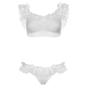 Set Leg Avenue Lace Ruffle Alb pe SexLab