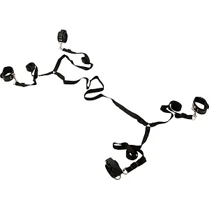 Set Restricții Pentru Pat H Belt și Cătușe Negru Set Restricții Pentru Pat H Belt și Cătușe Negru pe SexLab