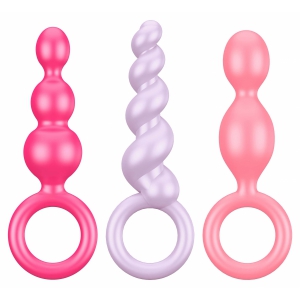 Pluguri Anale Cu Inel Pentru Scoatere Set 3 Pluguri Anale Silicon Multicolor