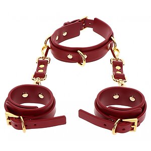 Set Zgardă și Cătușe D-Ring Deluxe Roșu