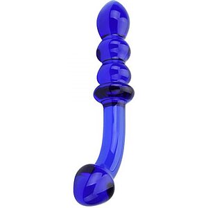 Spectrum Ribbed Punctul G Glass Dildo Albastru pe SexLab