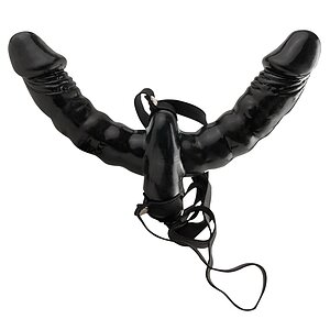 Strap-On Cu Vibrații Double Delight Negru pe SexLab